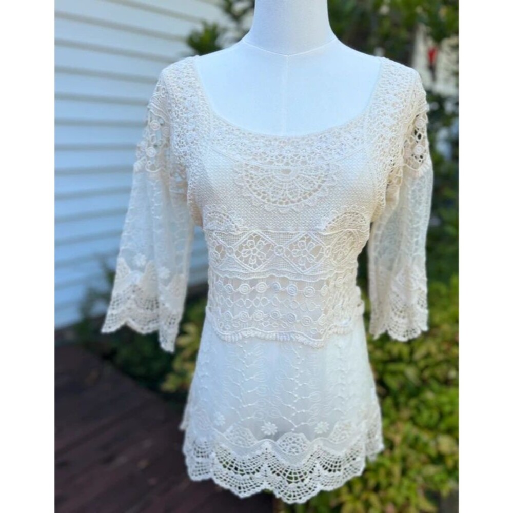 Boho Crochet Lace Festival Top | Ivory | Size L - Picture 4 of 4